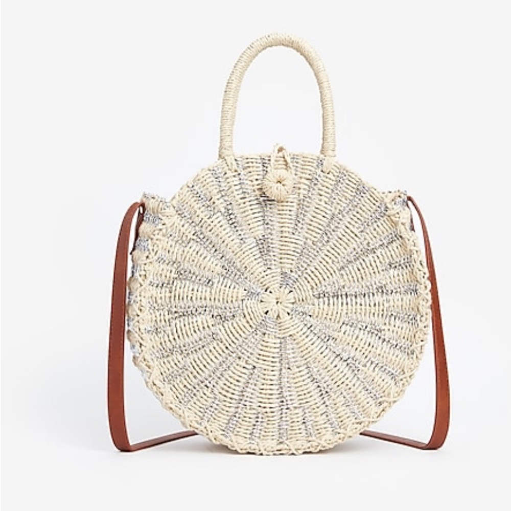 Metallic Woven Circle Crossbody Tote